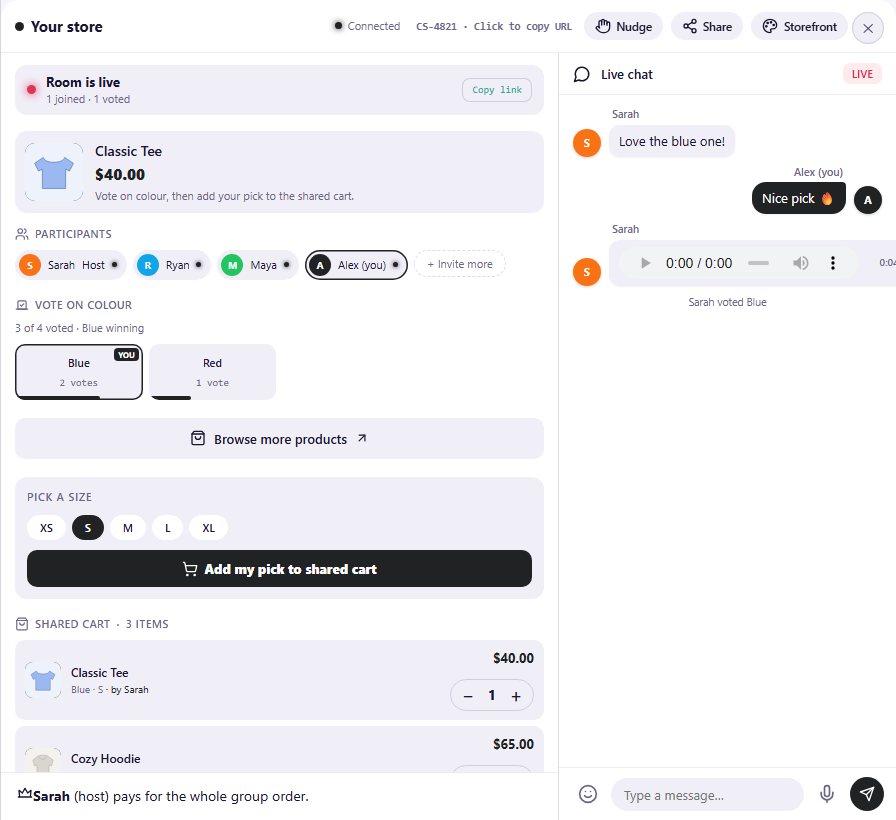 The Classic room template: shared cart, product, vote and live chat